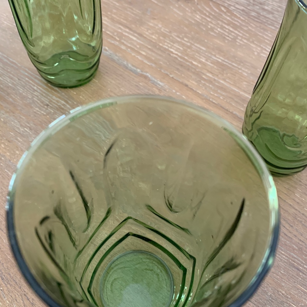 Vintage very early Anchor Hocking avocado green tumblers in excellent condition - Picture 2 of 10